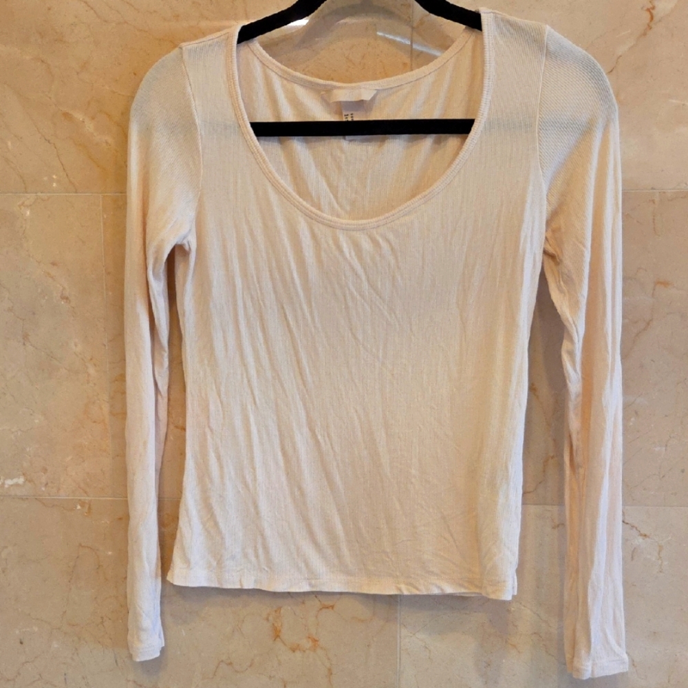 BRAND NEW WOMEN'S H&M RIBBED SCOOP NECK T SHIRT CREAM OFF WHITE SZ 10 $20